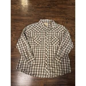 Wrangler Pearl Snap Button Shirt Mens Brown Plaid Western Cowboy Workwear Sz:2XL